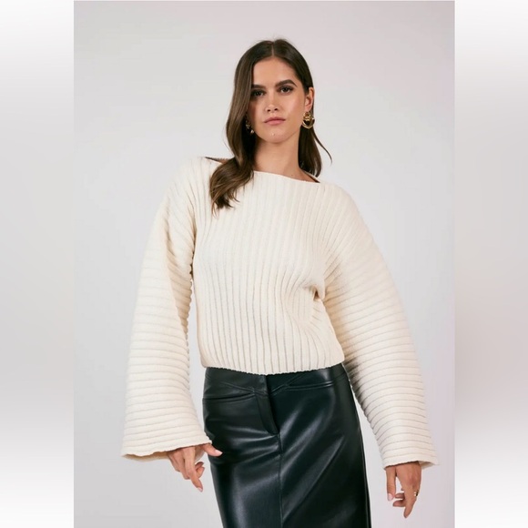 Sage The Label Greater Good Boat Neck Ribbed Sweater in Red Women's Size S - Picture 2 of 12